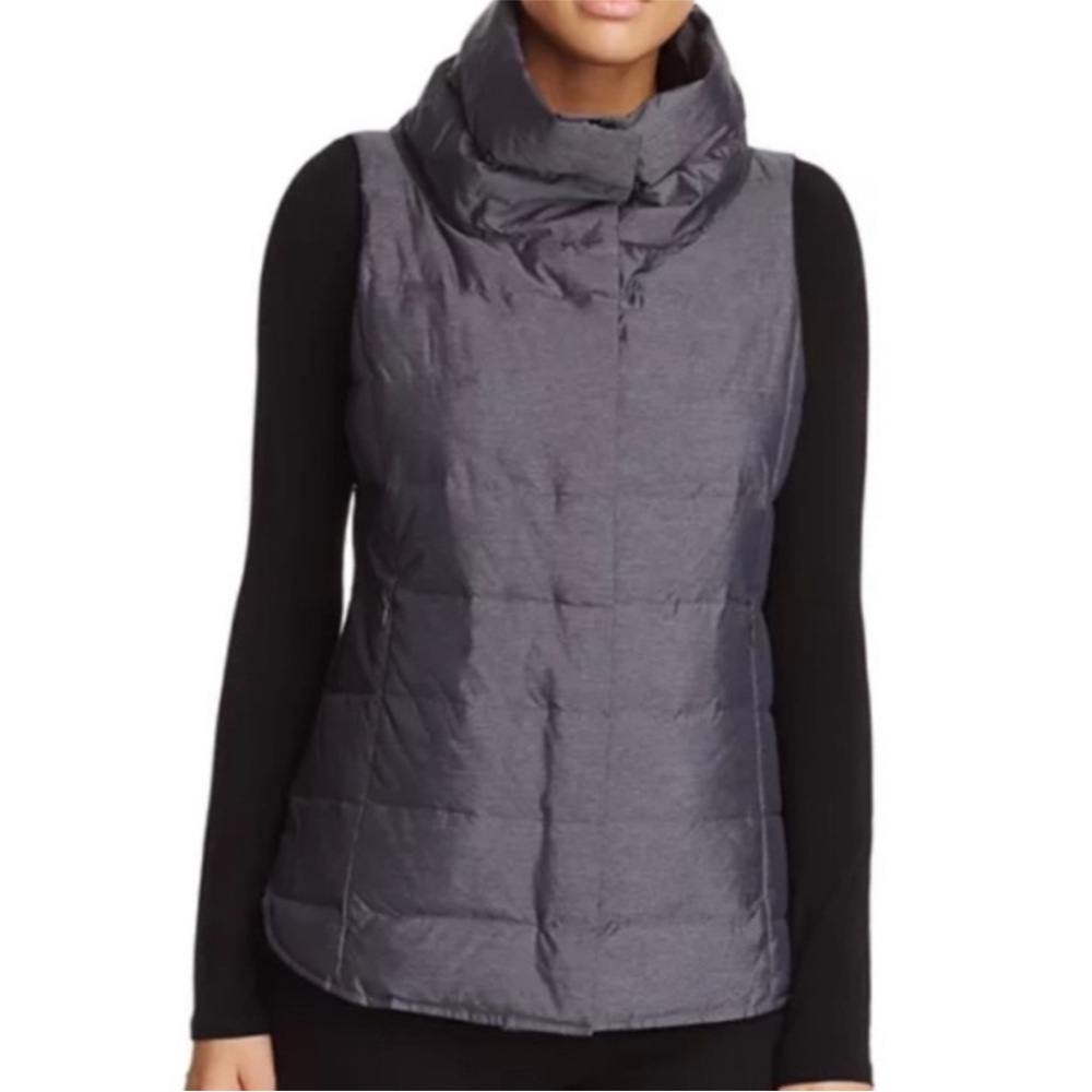 Eileen Fisher Gray Funnel Neck Melange Recycled Nylon Down puffer Vest S PETITE